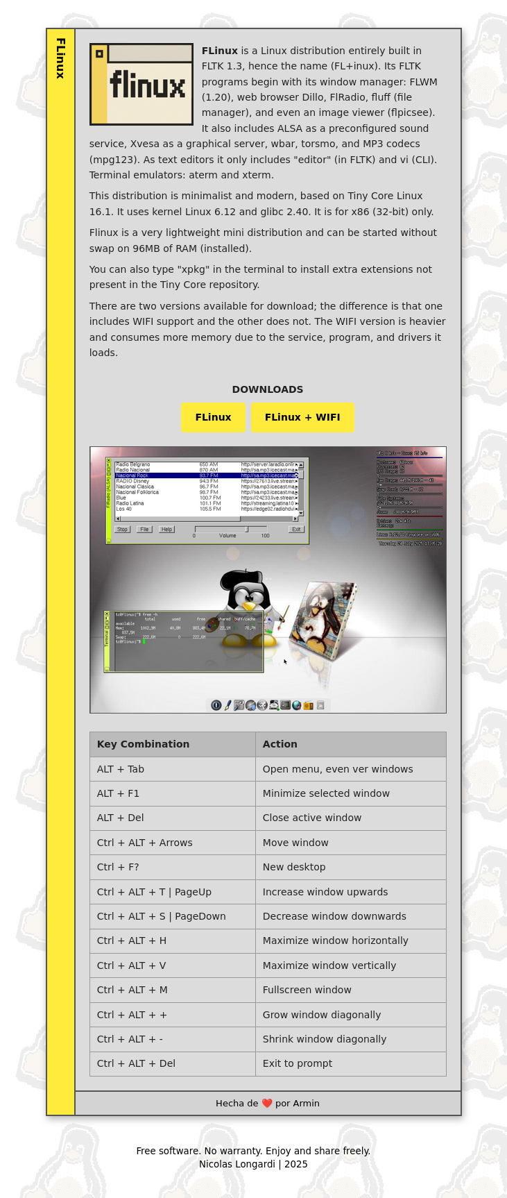 FLinux website es una pagina inpirada en la famosa pagina FLinux creada por Nicolas Longardi